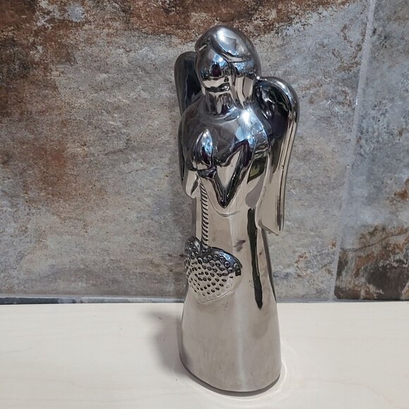Ceramic Silver Mirror Glaze Finish Angel Figurine - Picture 7 of 10